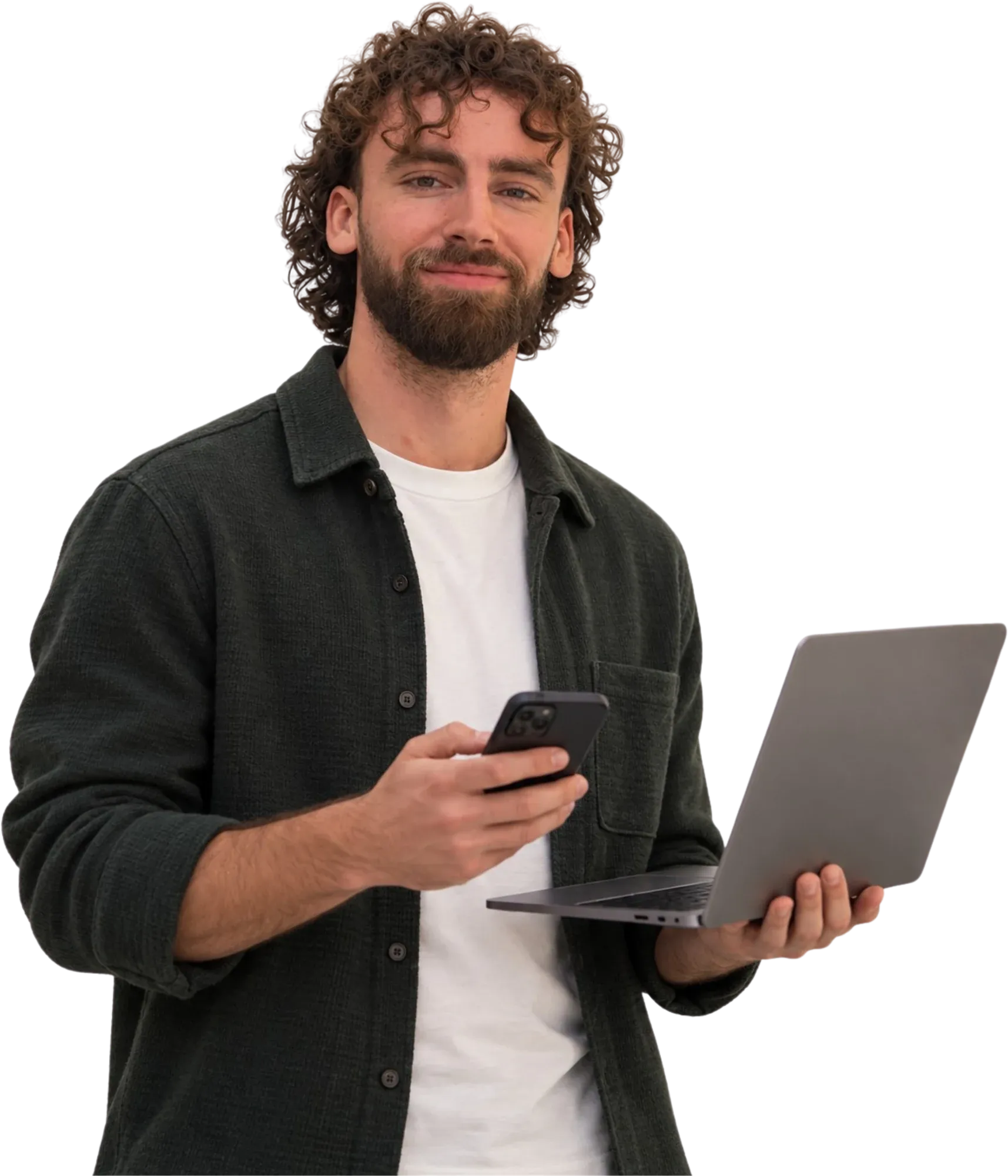 Floris van den Assum with a laptop and phone